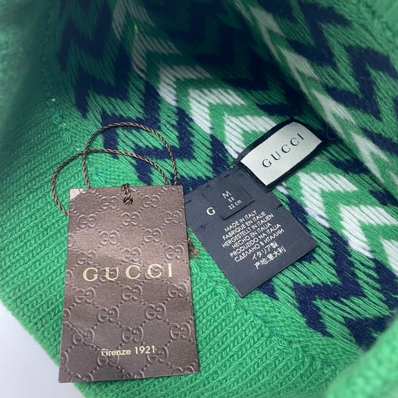 GUCCI Wool Zigzag Beanie Hat Green Size M 22cm - Picture 9 of 13